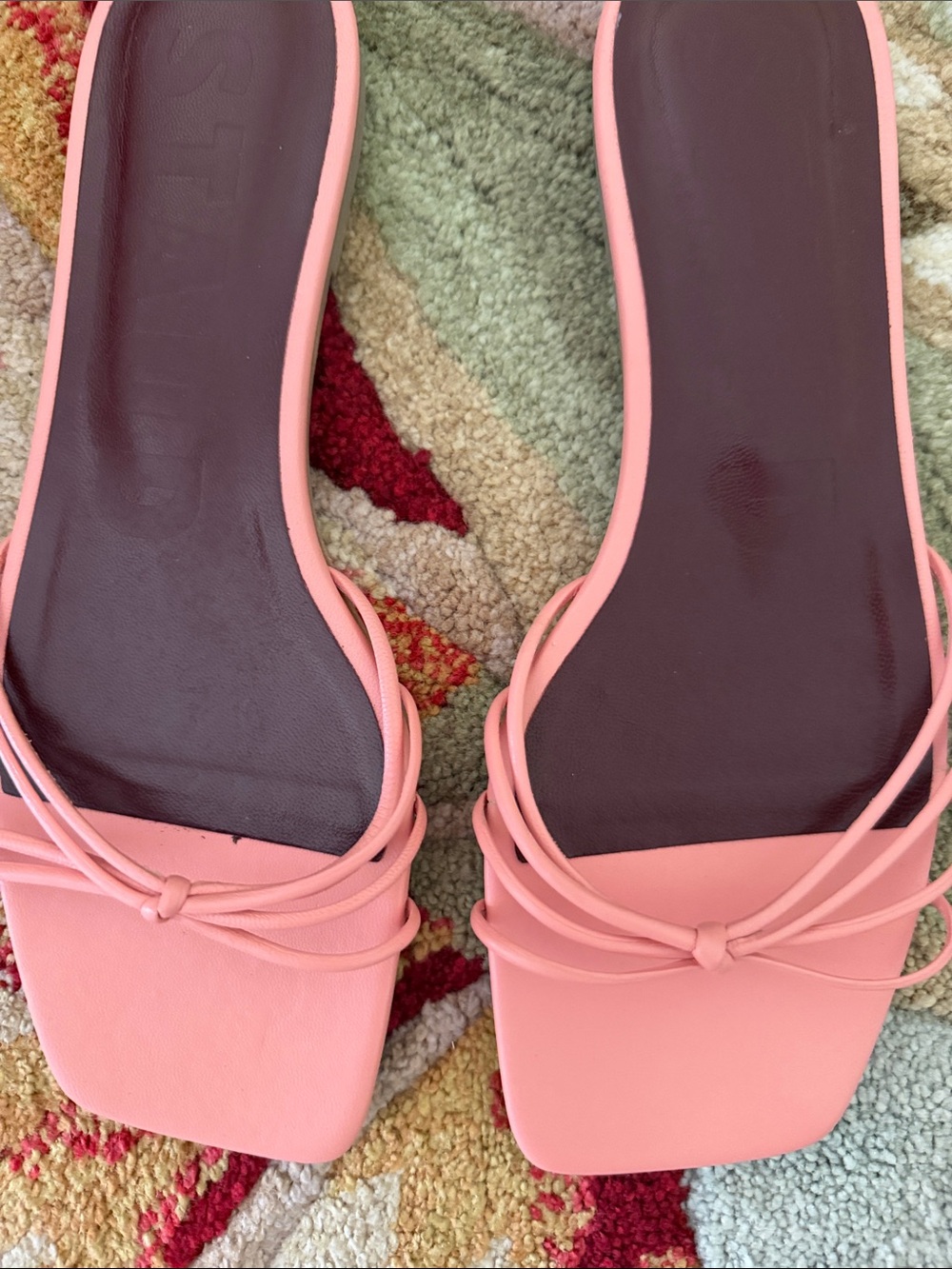 STAUD Pink Knotted Square-Toe Slide Mules